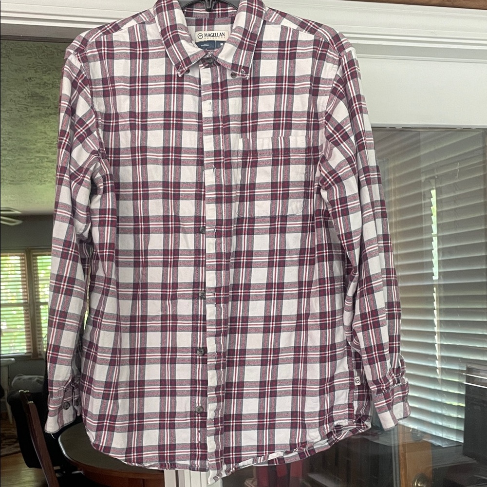 Magellan Outdoors shirt Men's Burgundy and White Plaid